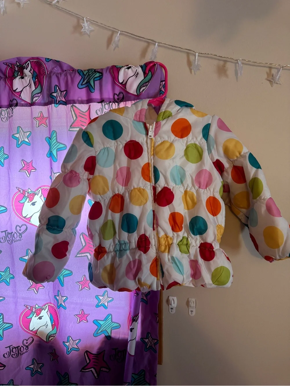 Gymboree White Puffer Jacket with Multicolor Polka Dots
